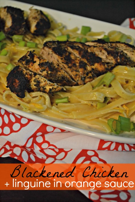 Orange is the new Blackened Chicken on a bed of linguine in orange sauce