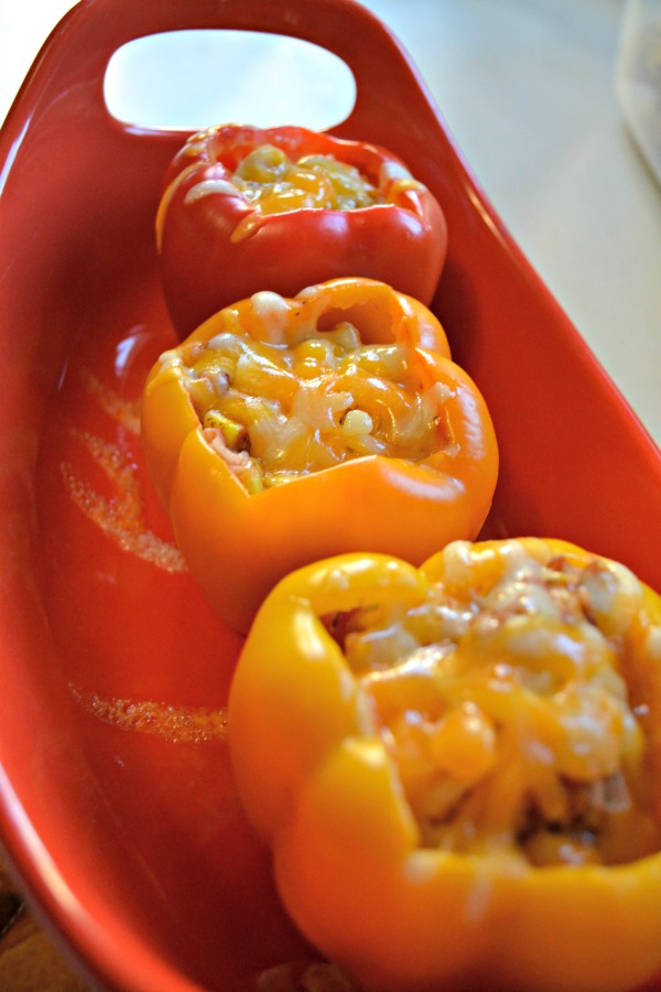 bell peppers stuffed with Italian sausage and salsa