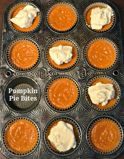 Pumpkin Pie Bites topped with homemade whipped cream.