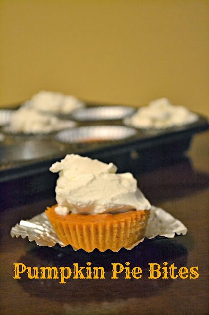 Pumpkin Pie Bites topped with homemade whipped cream.