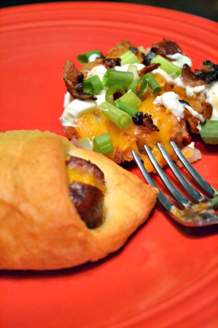 Cheese stuffed brats in a blanket. Use crescent rolls to make this quick dinner or appetizer!