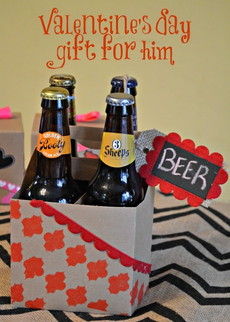 The perfect Valentine's Gift for him. (Psst, it's beer.) Get the build a 6 pack at your local store and decorate a beer carrier for a thoughtful gift.