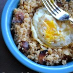 Breakfast fried rice, served with an egg on top just the way you like it. Perfect for using up that leftover rice and delicious enough to make more rice!
